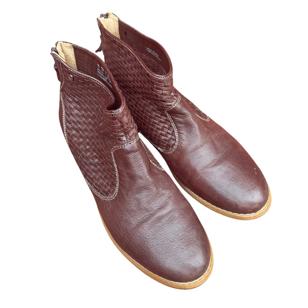 Hush puppies brown Leather Booties Weave Pattern Women’s 11